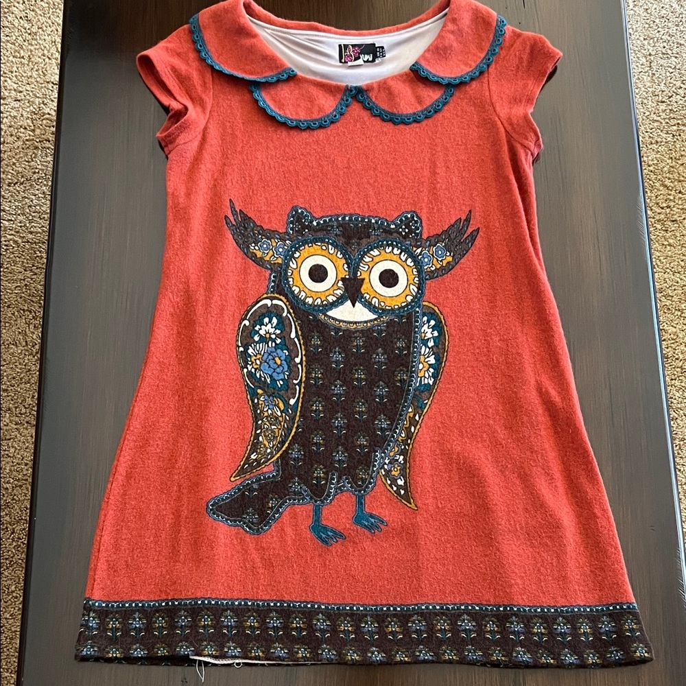 Yumi Peter Pan Collar Owl Dress Size 6